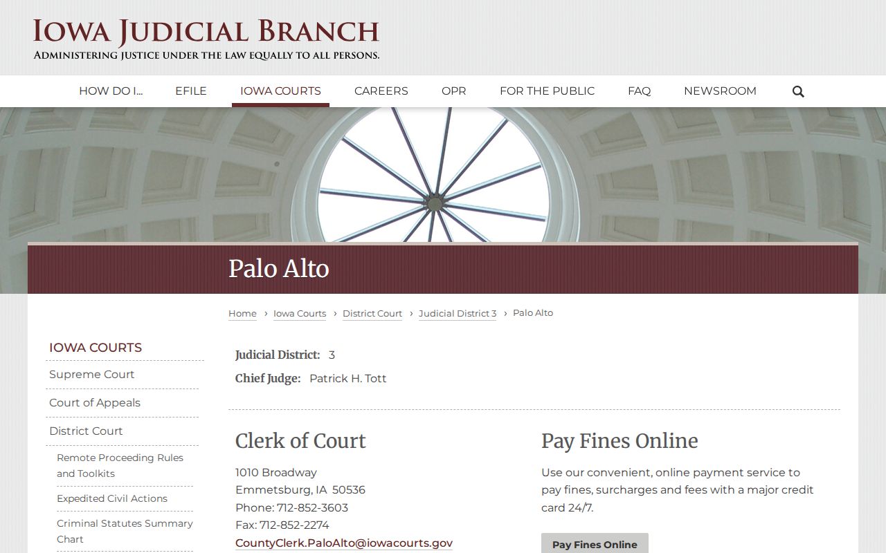 Palo Alto County Clerk of Court address and contact details