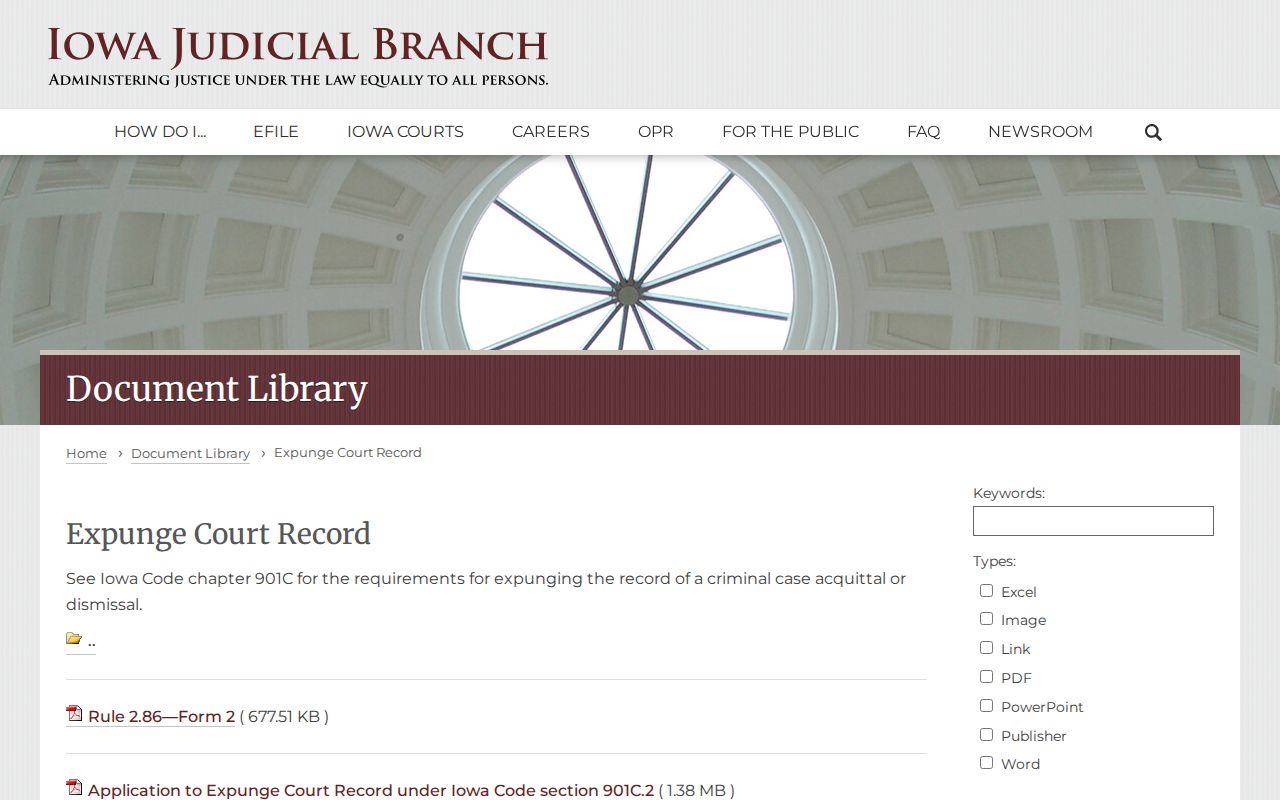 Iowa Courts forms for Palo Alto County arrest record expungement questions
